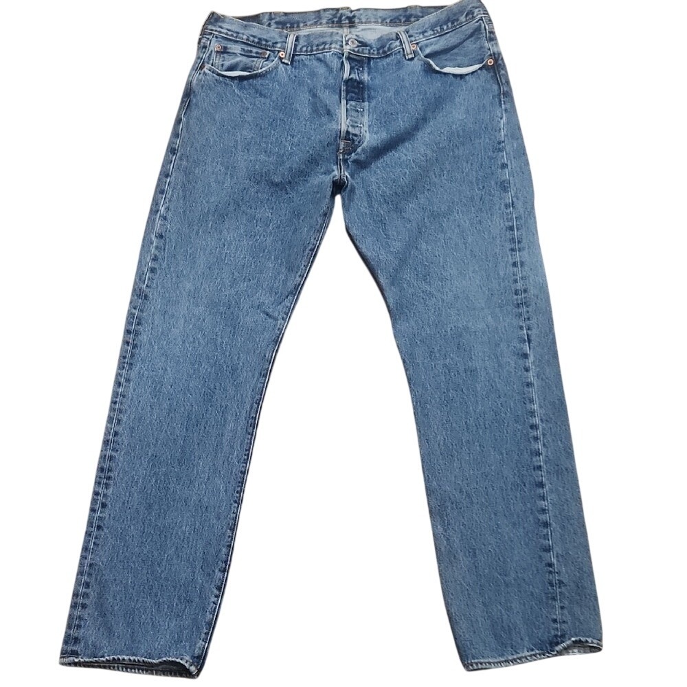 Levis 501 Button Fly 40 X 34 Medium‎ Wash Classic Blue Denim Jeans 2016 Worn In